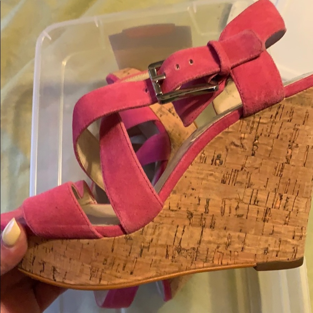 Pink strappy wedges